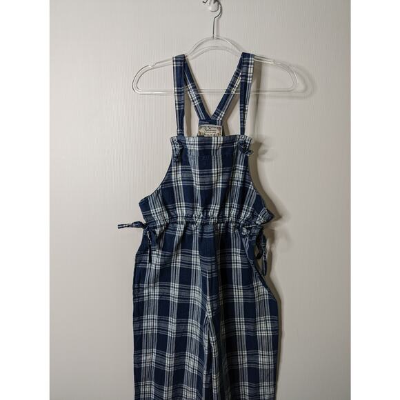 Vintage Sophisticates 90's Plaid Overalls Cotton Blue White Plaid Wide Leg Sz S - Picture 6 of 9